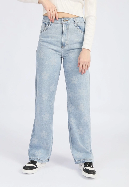 Calça Jeans Reta Floral