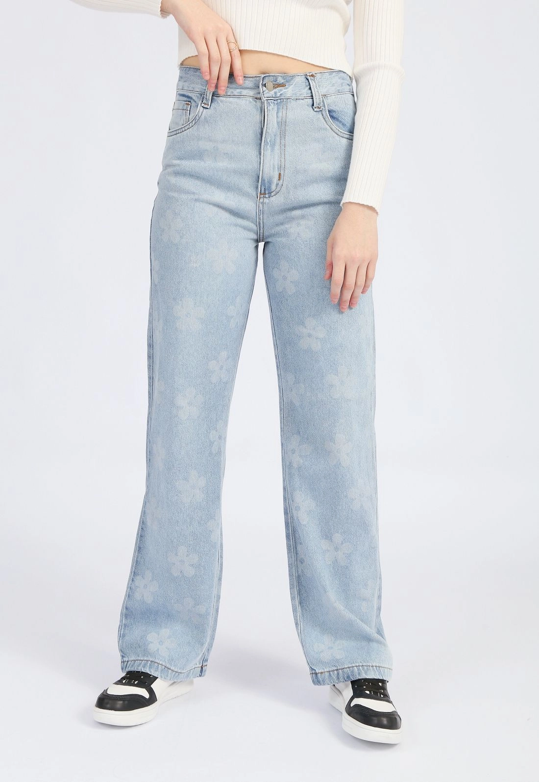 Calça Jeans Reta Floral