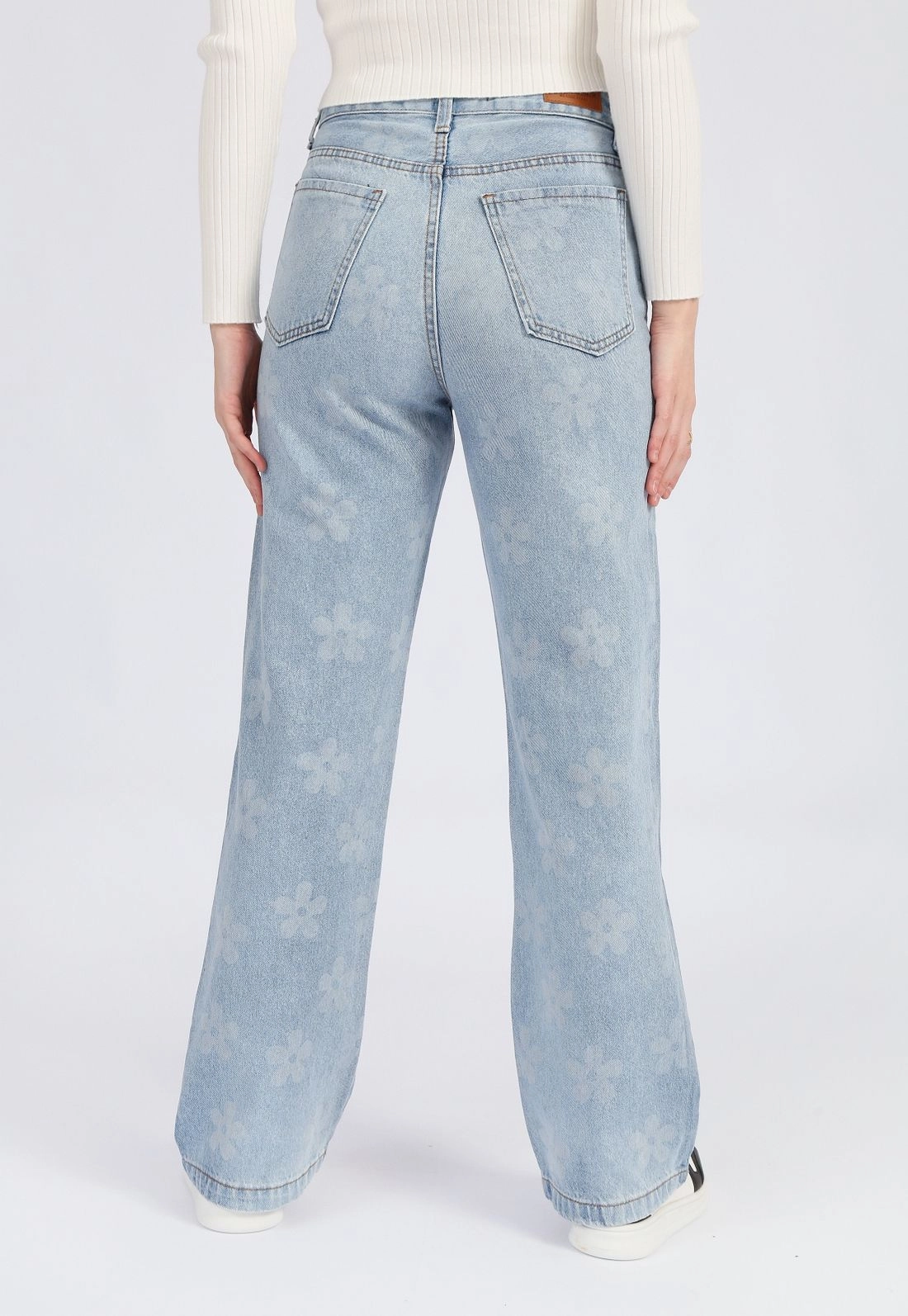 Calça Jeans Reta Floral