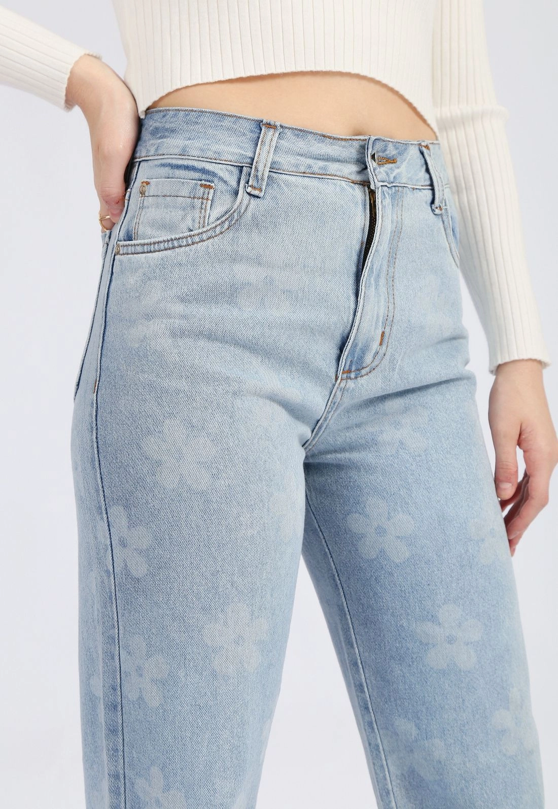 Calça Jeans Reta Floral