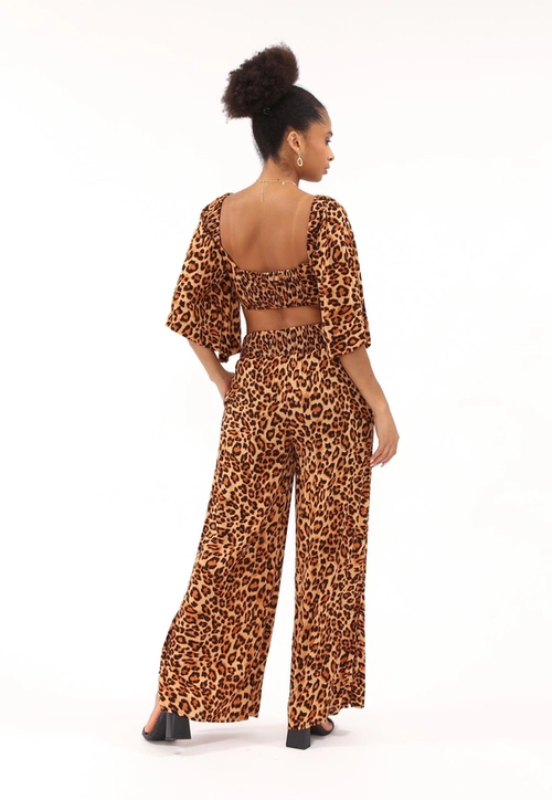 Calça Viscose Animal Print Pantalona