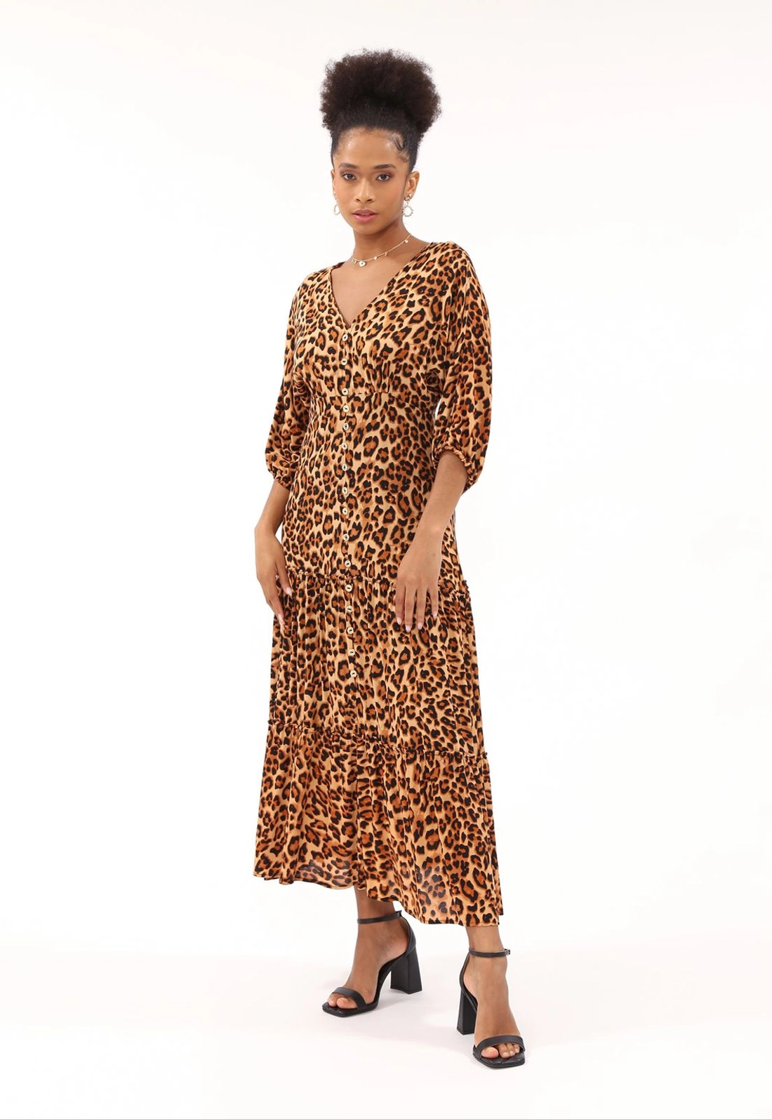 Vestido Viscose Midi Botão