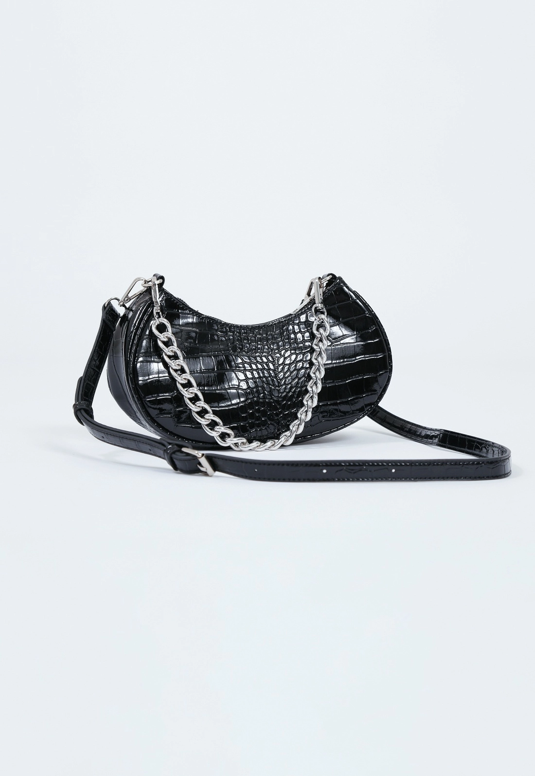 Bolsa Baguete Pu Croco Corrente