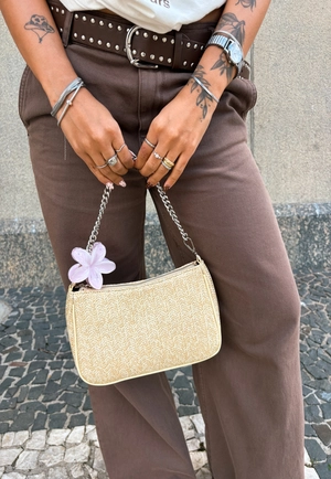 Bolsa Palha Viés Alça Corrente