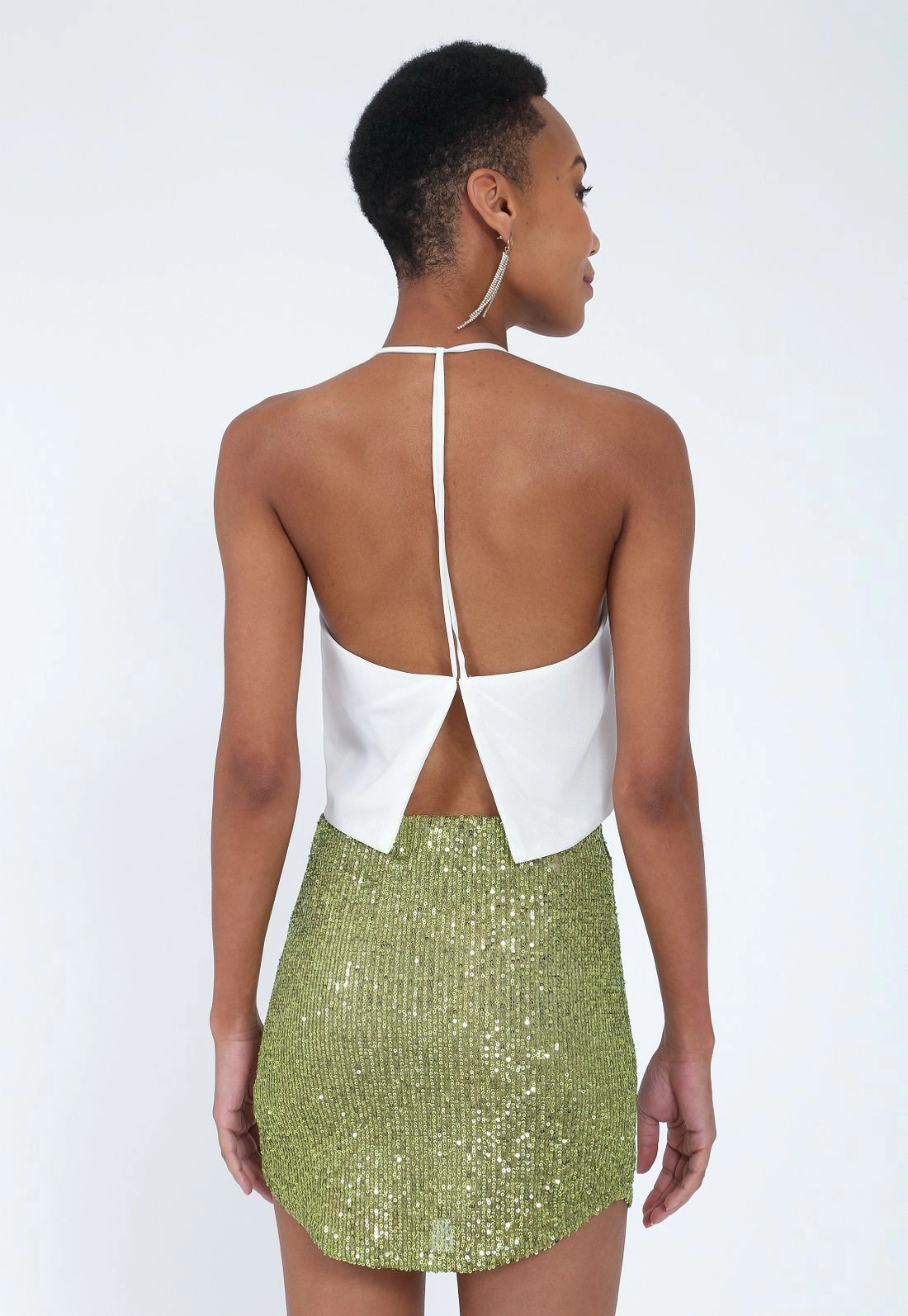 Cropped Crepe Metalizado Alça
