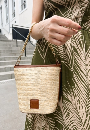 Bolsa Palha Viés Alça Pu
