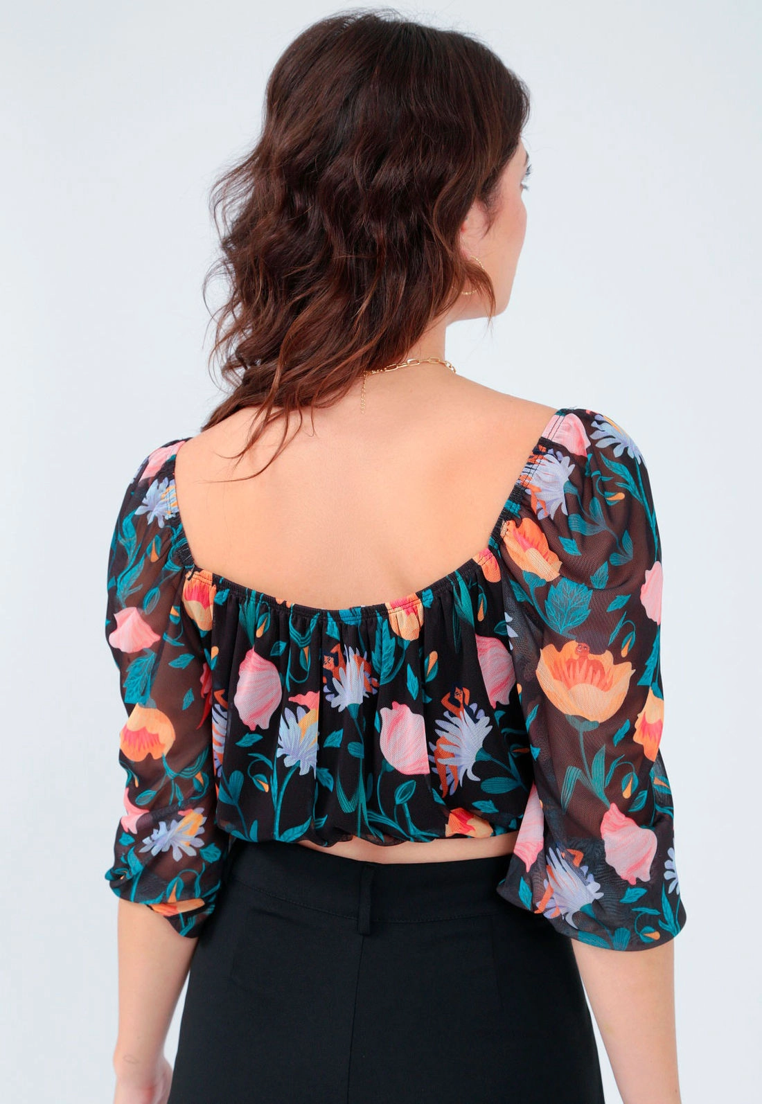 Cropped Tule Manga Longa Estampado