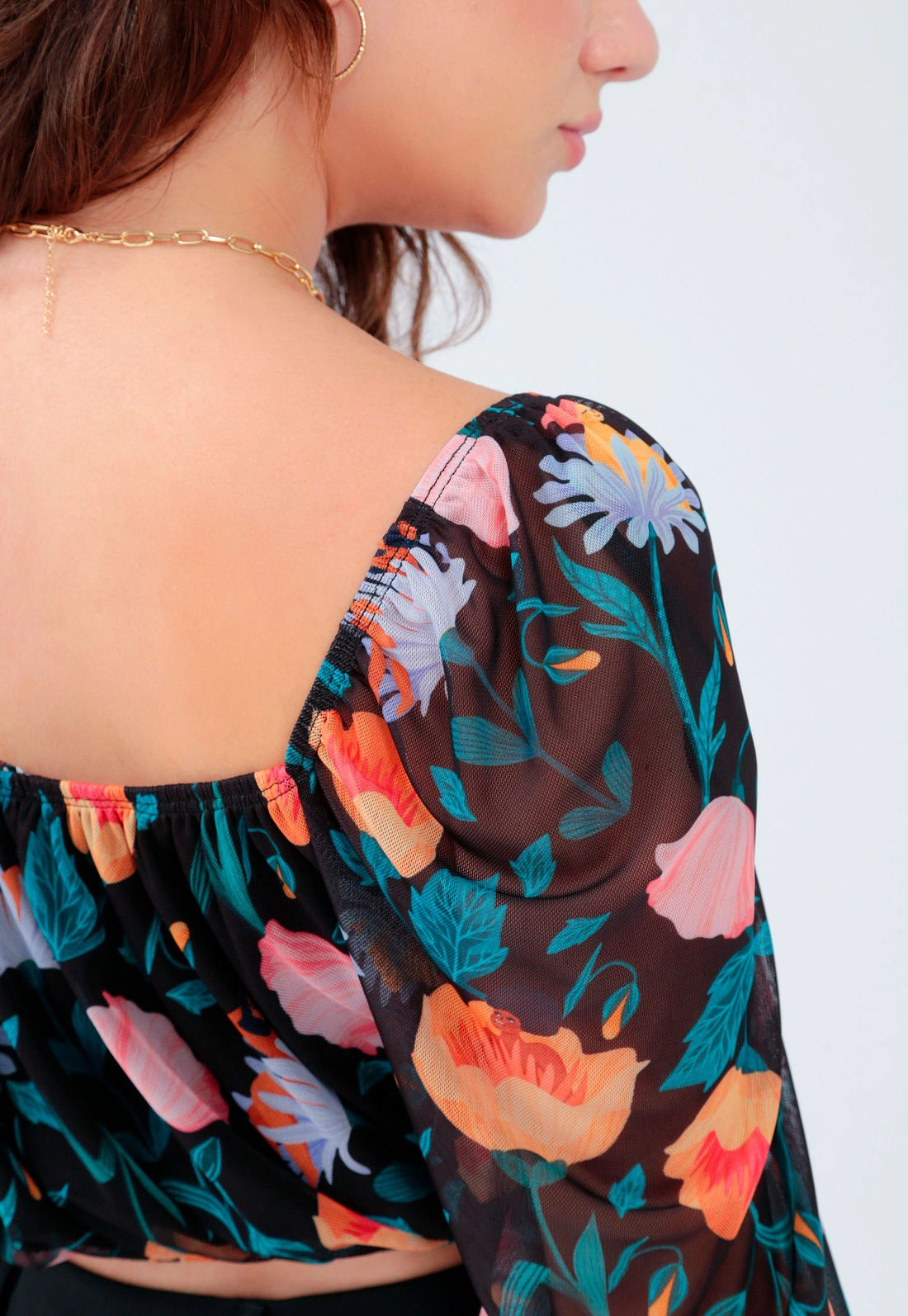 Cropped Tule Manga Longa Estampado