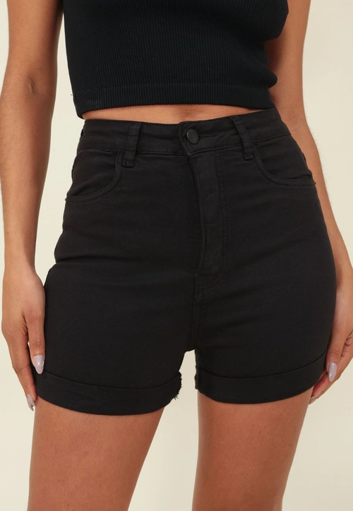 Shorts Jeans Lycra Barra Virada Black