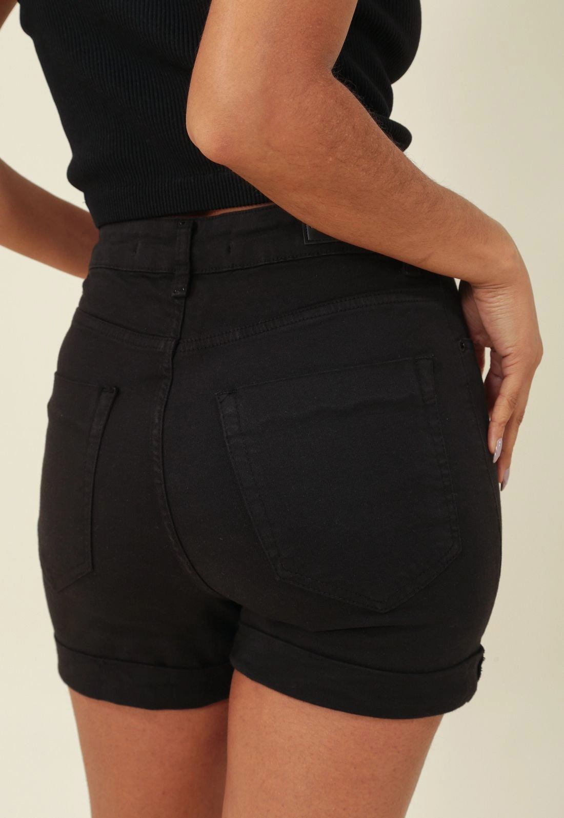 Shorts Jeans Lycra Barra Virada Black