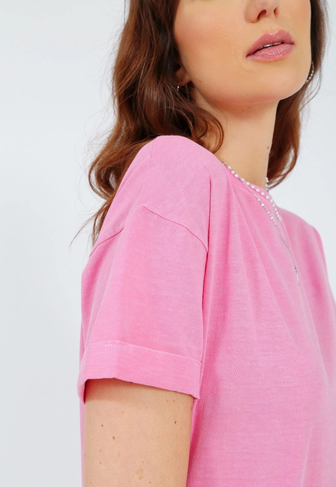 Vestido Malha Estonado Manga Curta Midi