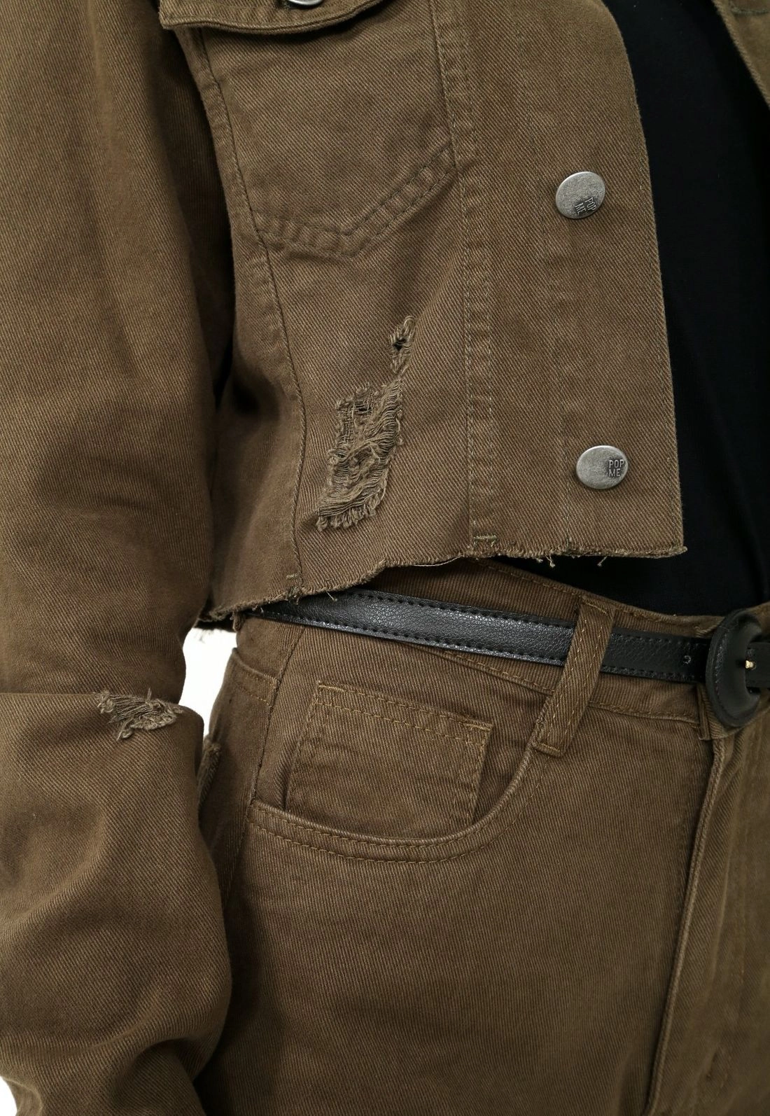 Jaqueta Sarja Cropped Barra Desfiada