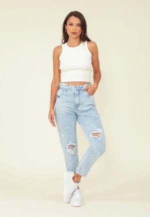 Calça Jeans Mom Elástico Cós Lateral