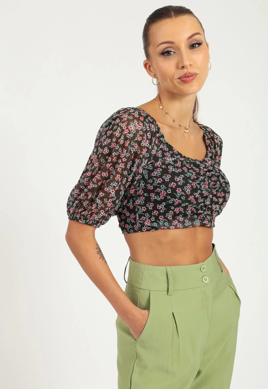 Cropped Tule M 3/4 Busto Franzido Liberty