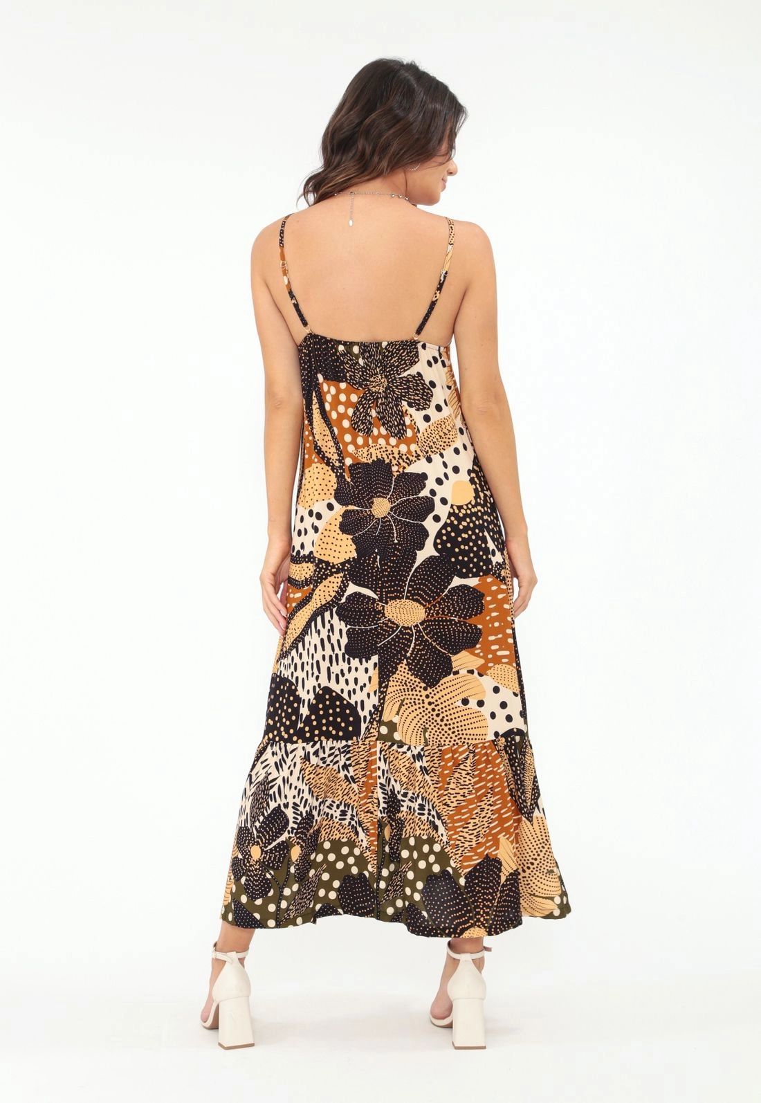 Vestido Viscose Midi Alça Estampa Maxi Floral