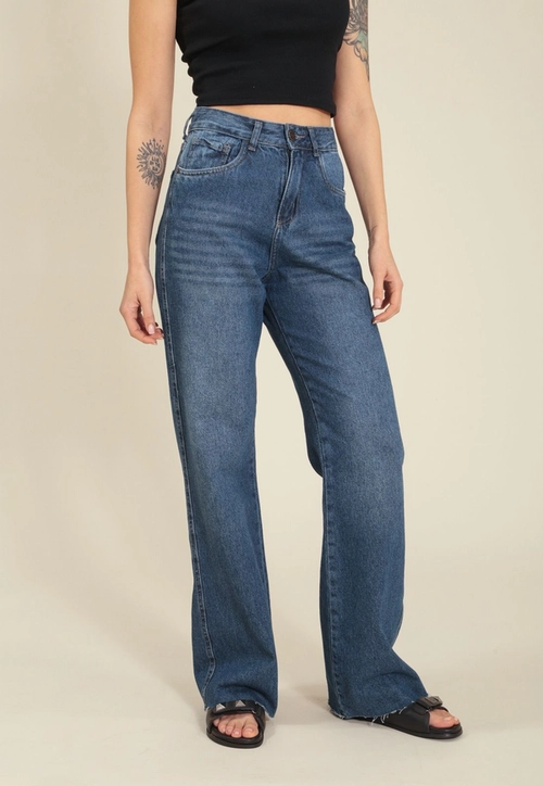Calça Jeans Reta Azul Escuro