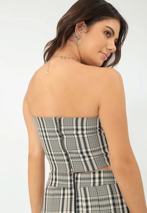 Cropped Crepe Xadrez Tomara Que Caia