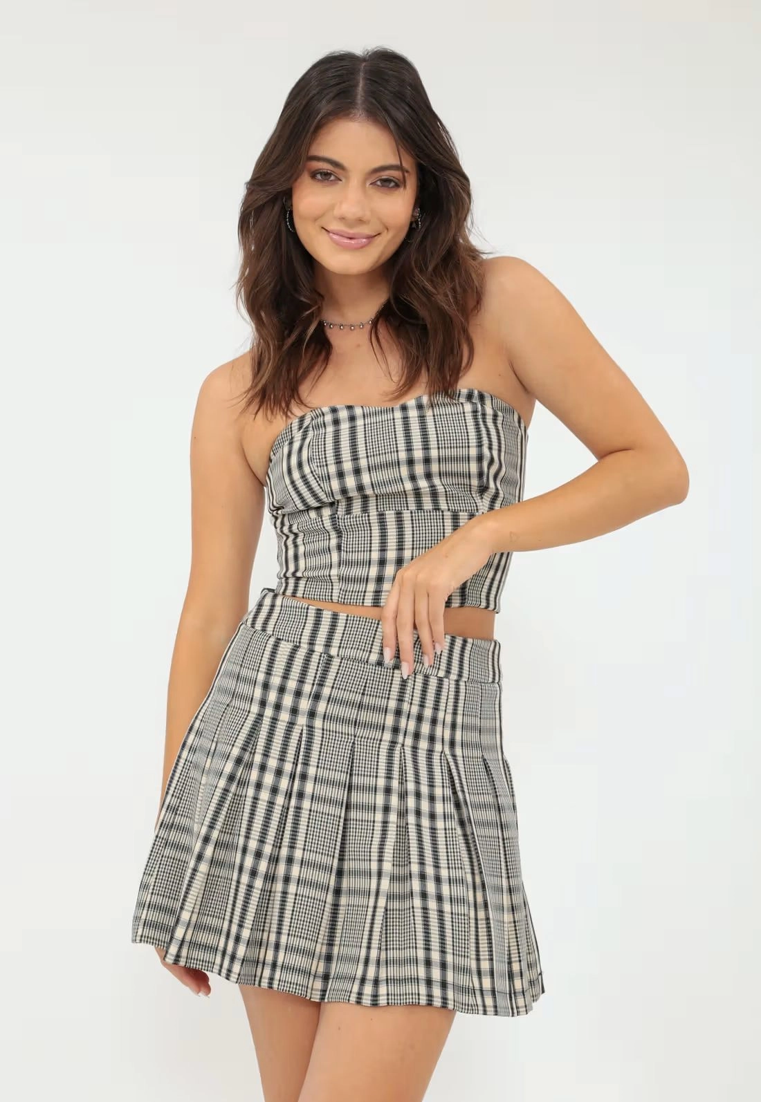 Cropped Crepe Xadrez Tomara Que Caia