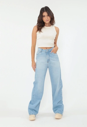 Calca Jeans Wide Leg Azul Clara