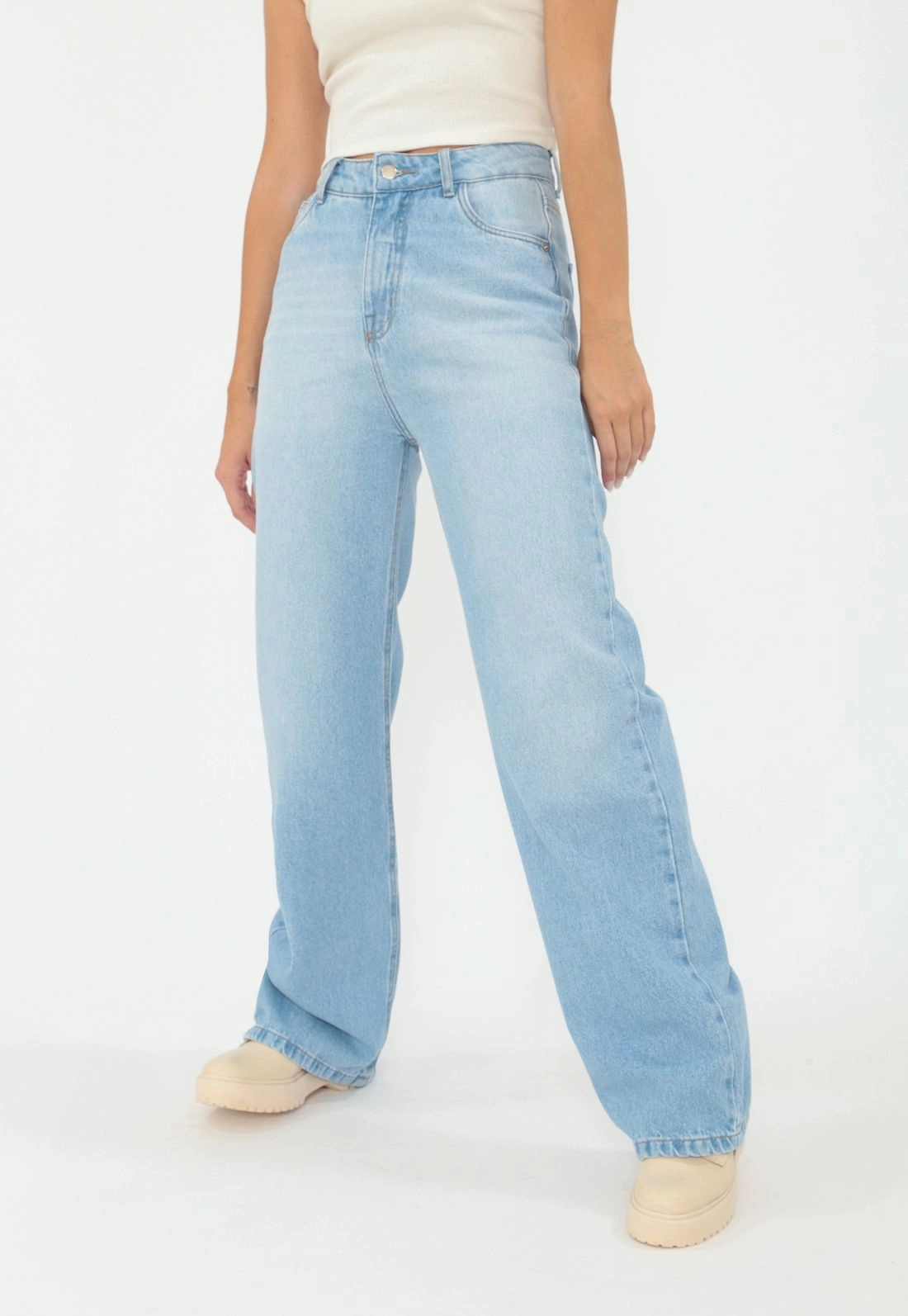 Calca Jeans Wide Leg Azul Clara
