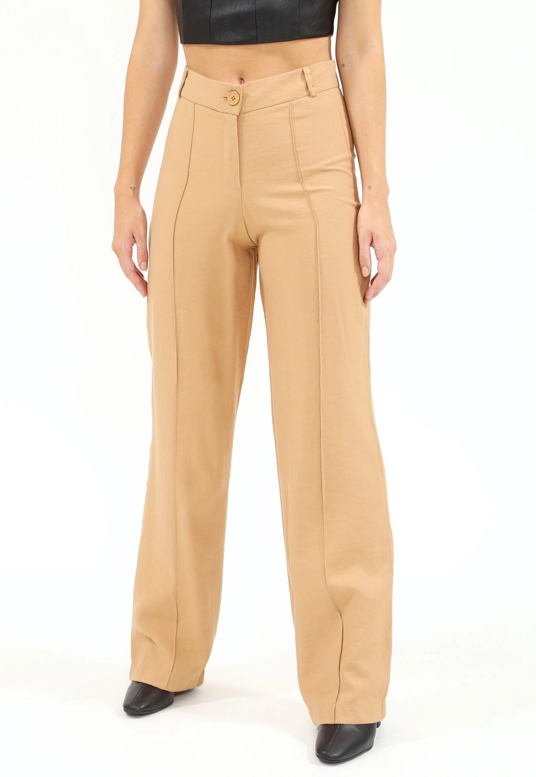 Calça Crepe Reta Nervura Frente