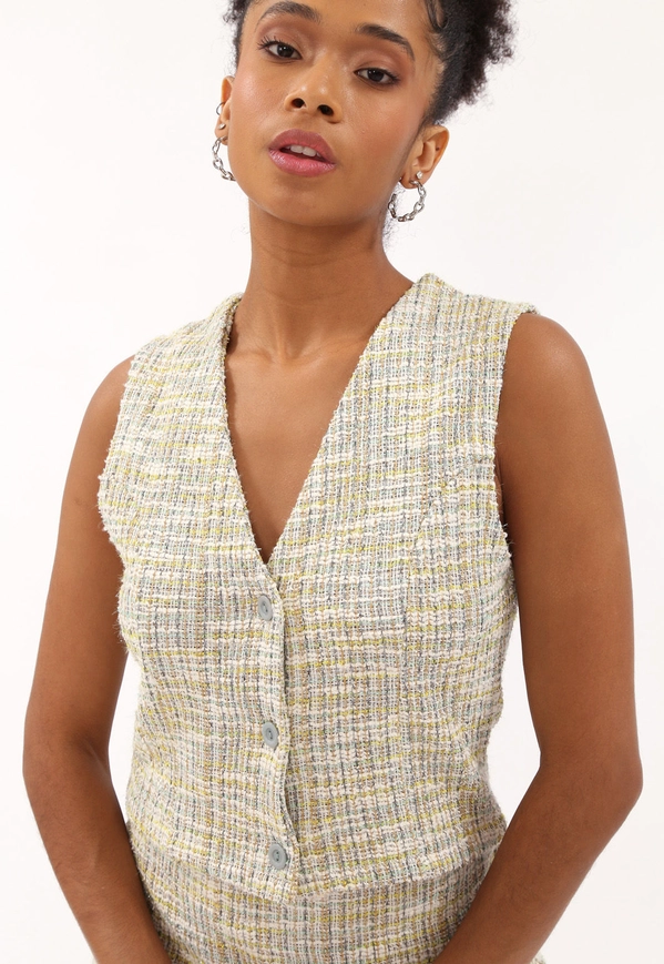 Colete Malha Tweed Botões
