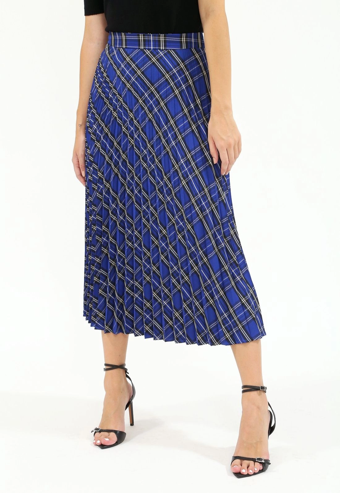 Saia Crepe Plissado Midi Xadrez