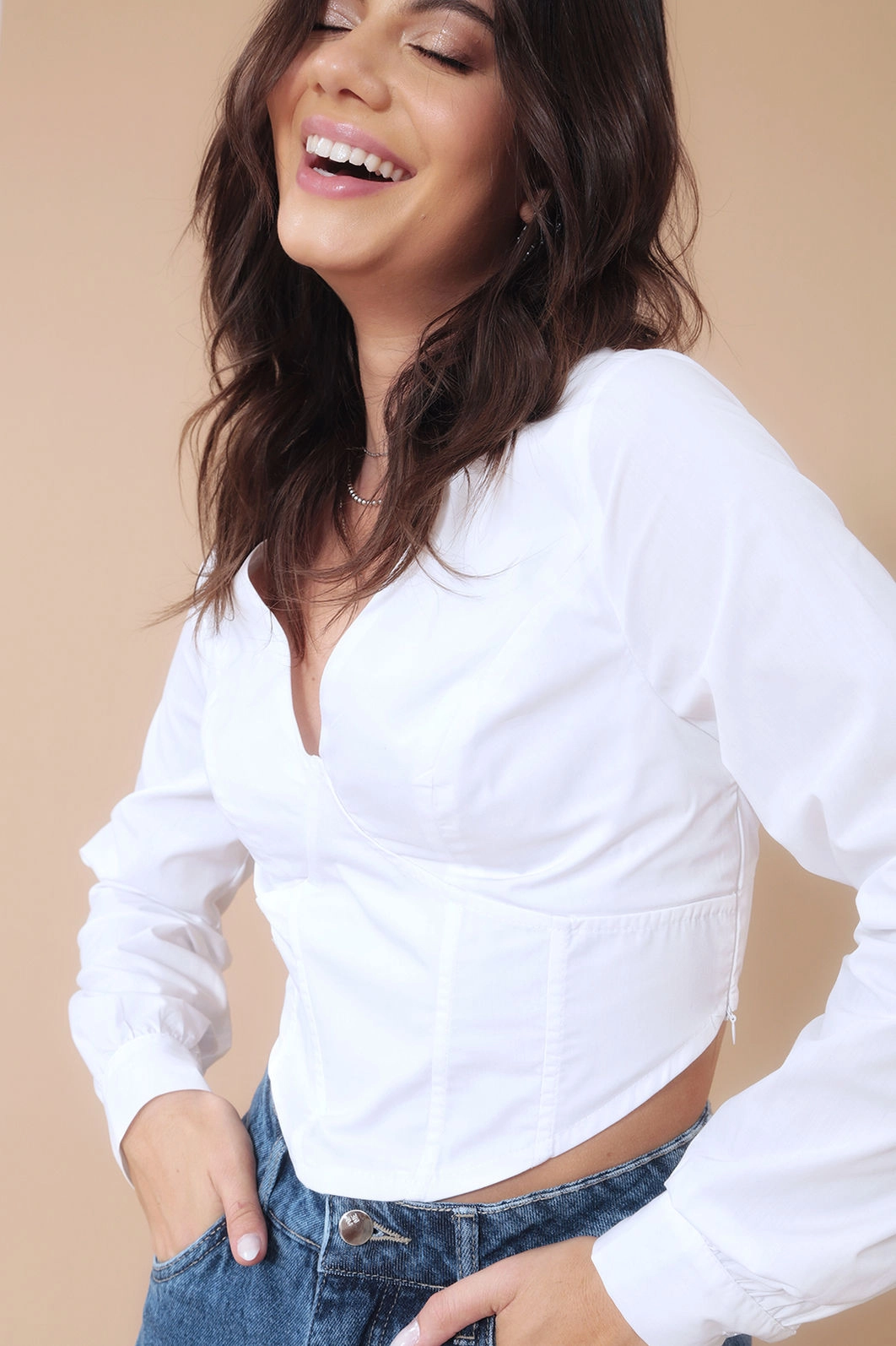 Blusa Corset Tricoline Recorte Busto