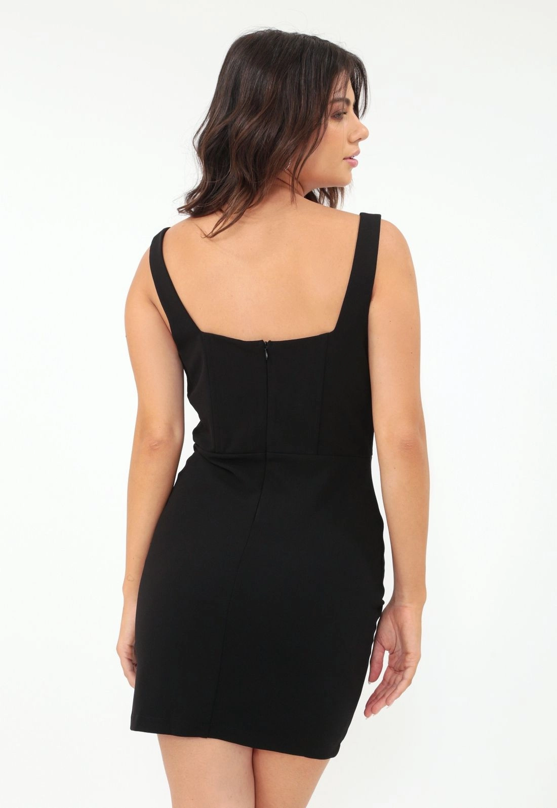 Vestido Em Crepe Alça Recorte Corset