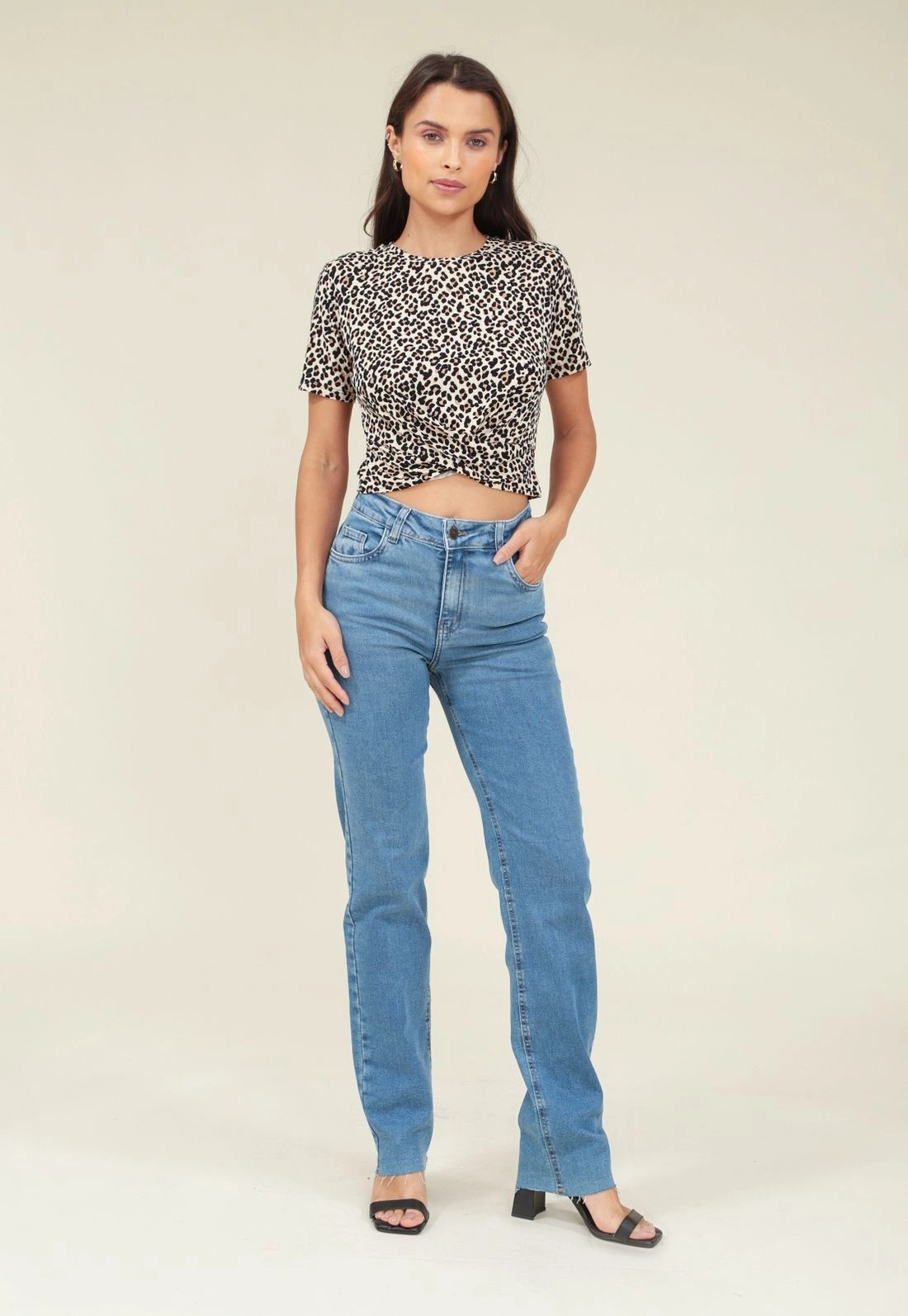 Blusa Malha Canelada Animal Print Transpasse
