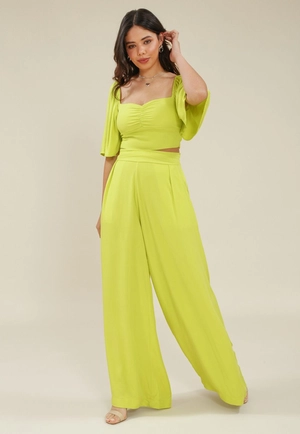 Calça Pantalona Viscose Twill Com Pregas