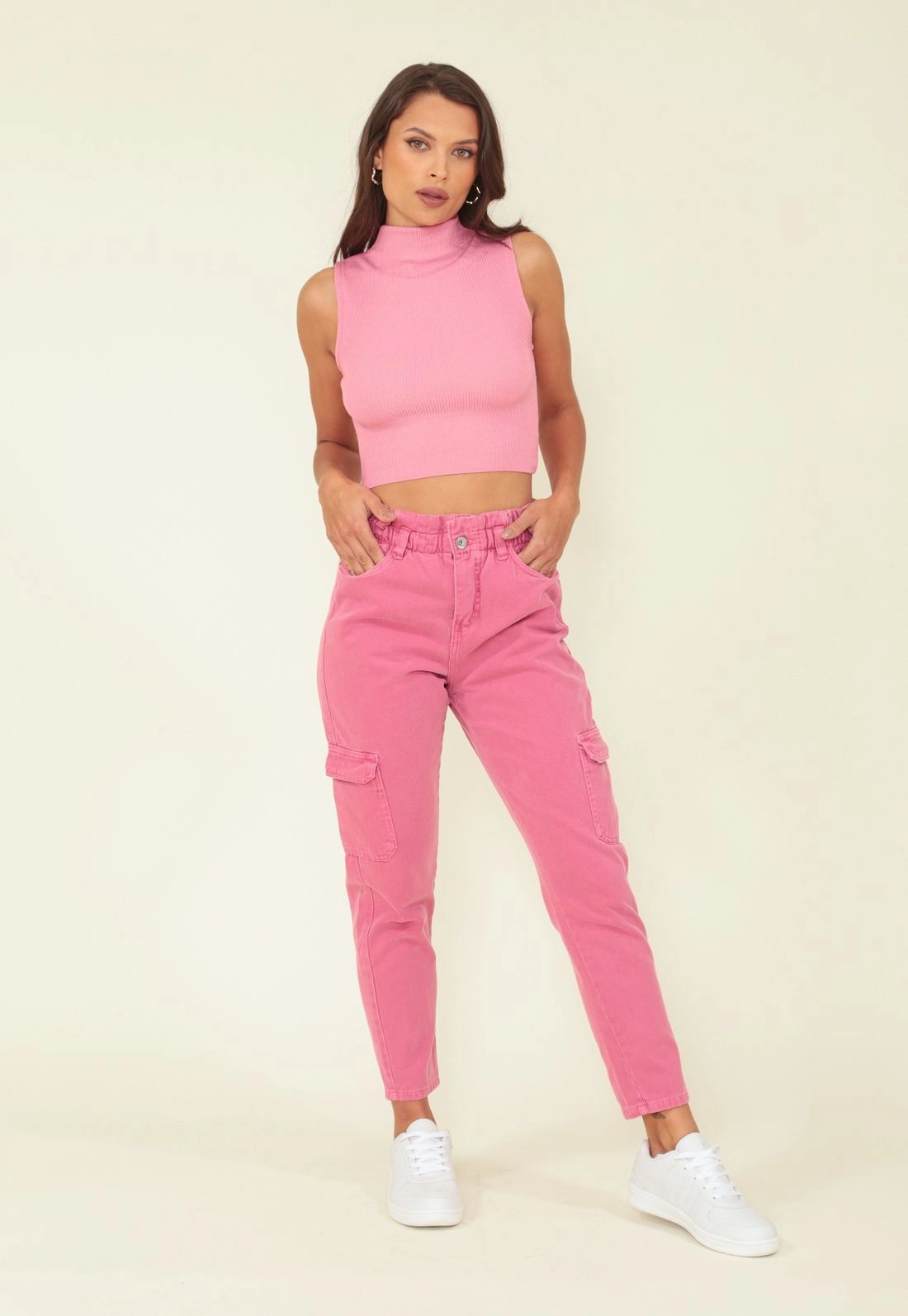 Calça Sarja Estonada Bolso Cargo