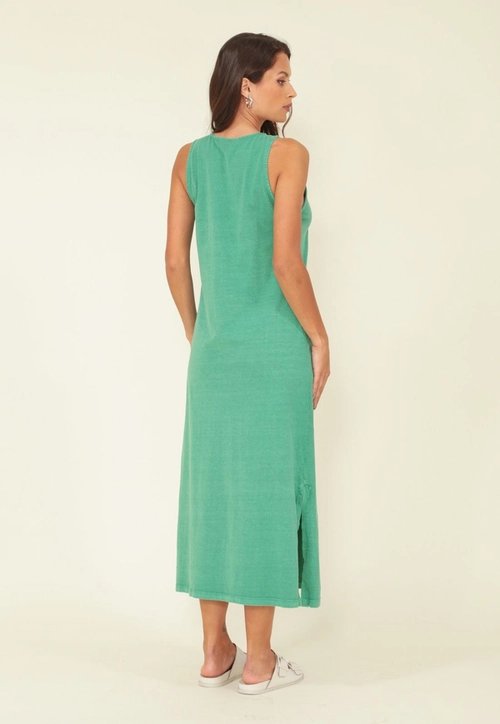 Vestido Midi Estonado Em M/M Sem Manga Com Silk Flor