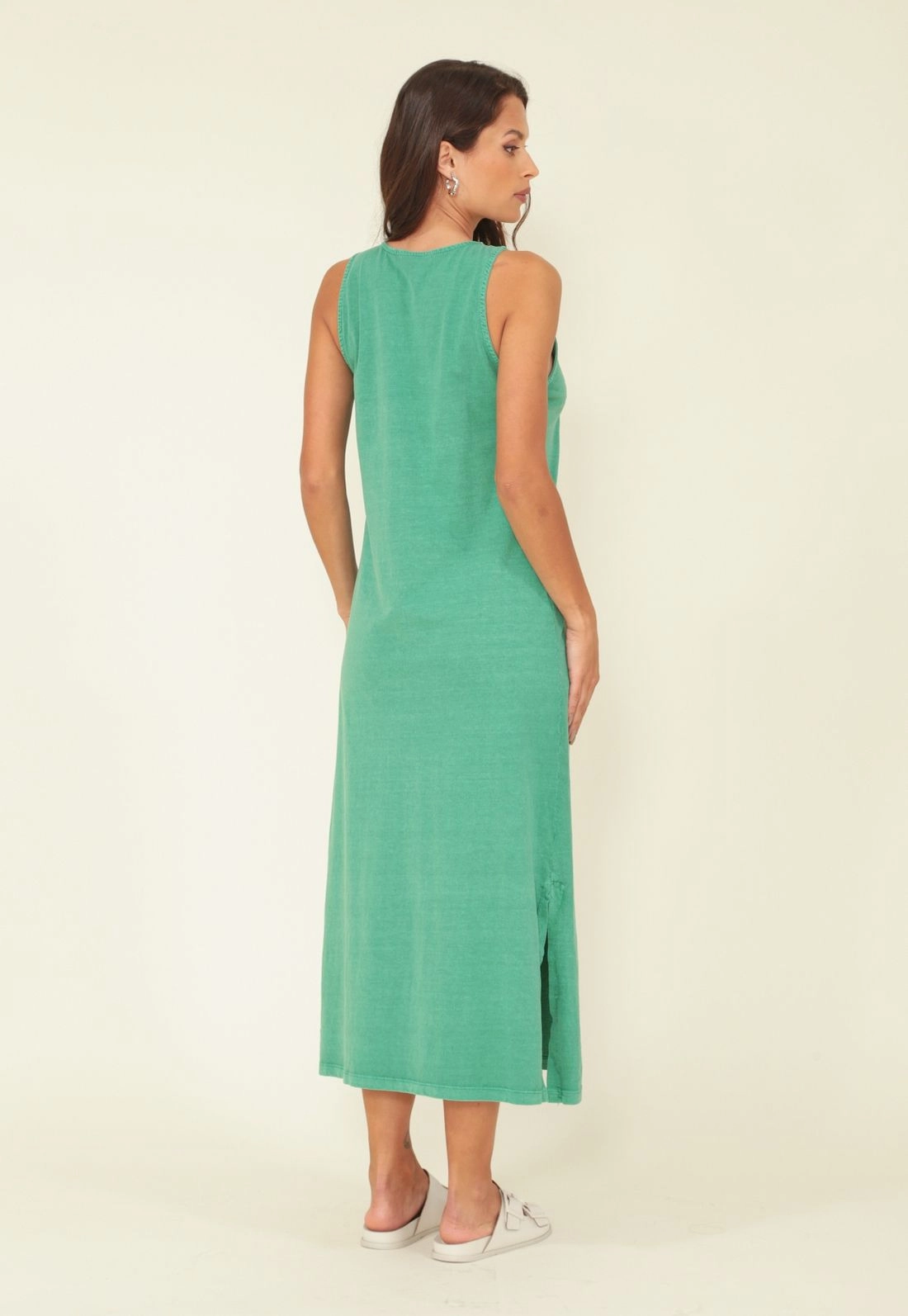 Vestido Midi Estonado Em M/M Sem Manga Com Silk Flor