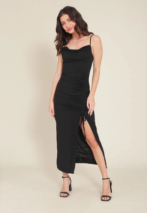 Vestido Midi Crepe Alça Decote Degagê Puxador