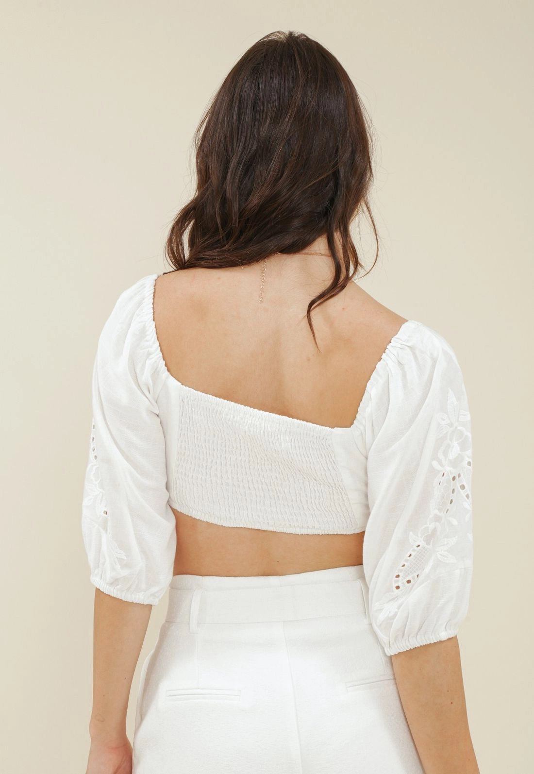 Cropped Algodão Manga 3/4 Com Bordado