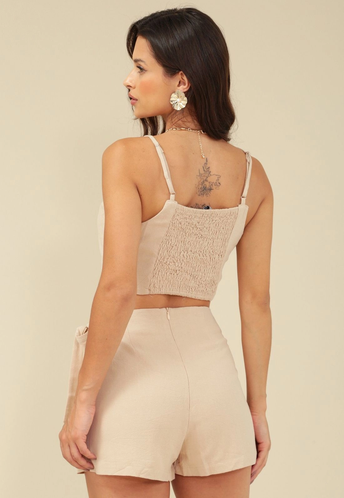 Short Saia Em Algodão Com Linho Transpasse E Faixa