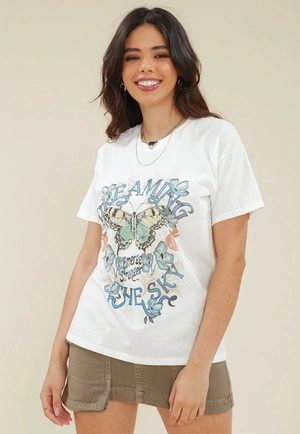 T-Shirt Em Meia Malha Com Silk Borboleta