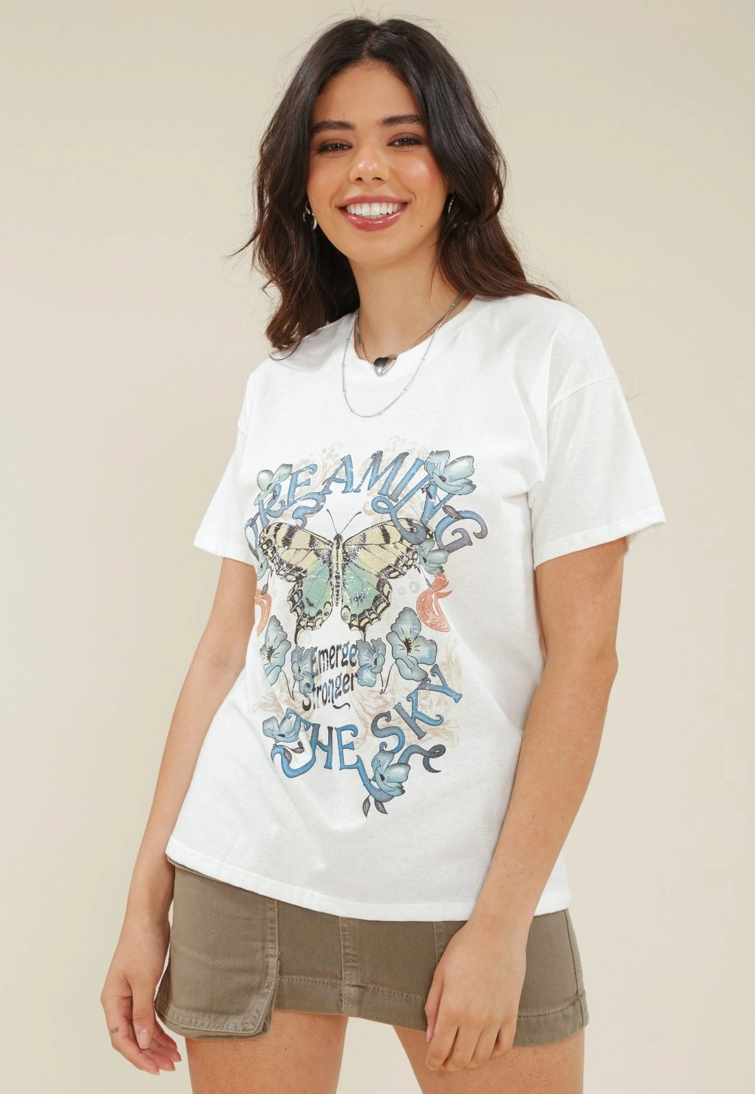 T-Shirt Em Meia Malha Com Silk Borboleta
