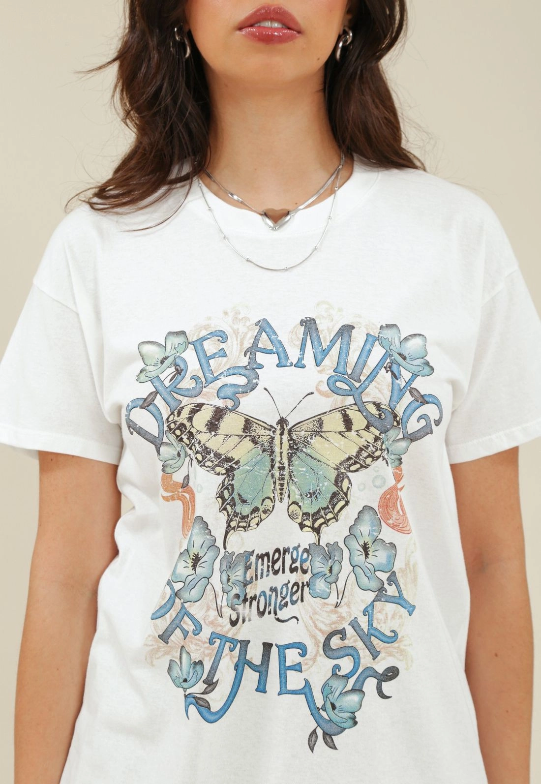T-Shirt Em Meia Malha Com Silk Borboleta