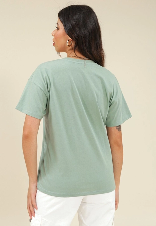 T-Shirt Em Meia Malha Com Silk Flores