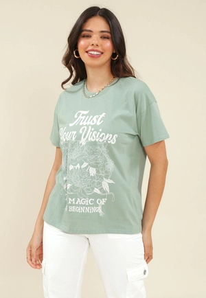 T-Shirt Em Meia Malha Com Silk Flores