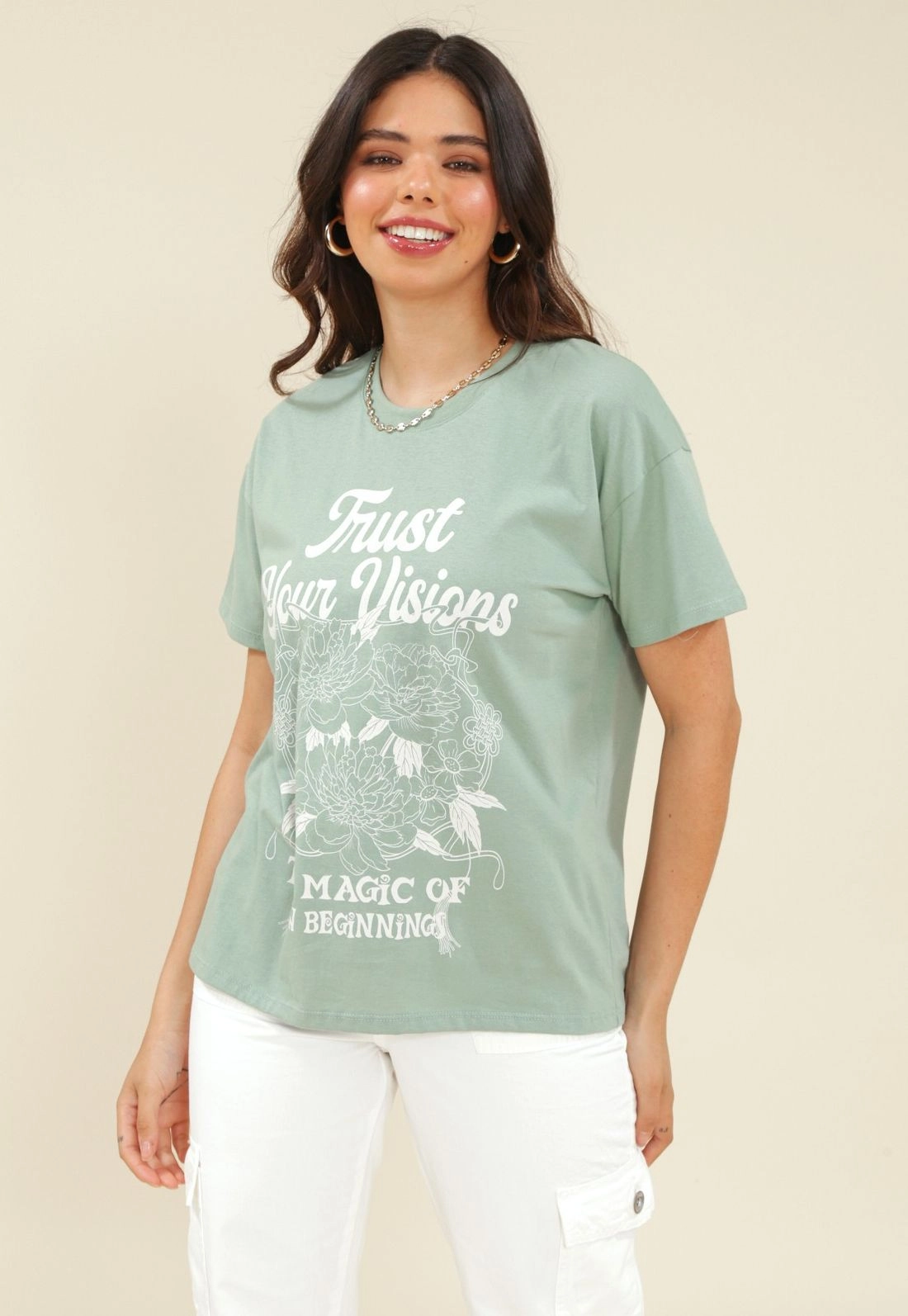 T-Shirt Em Meia Malha Com Silk Flores