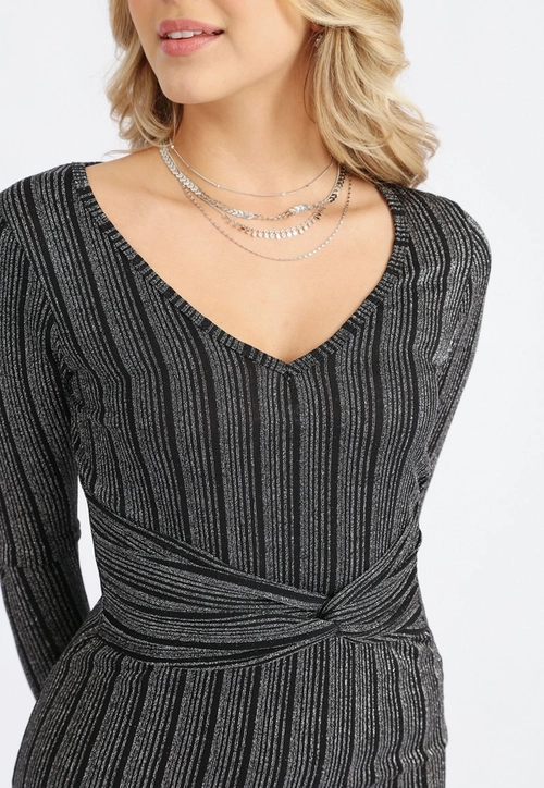 Vestido Manga Longa Lurex