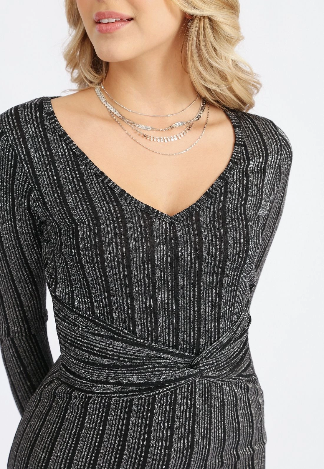 Vestido Manga Longa Lurex