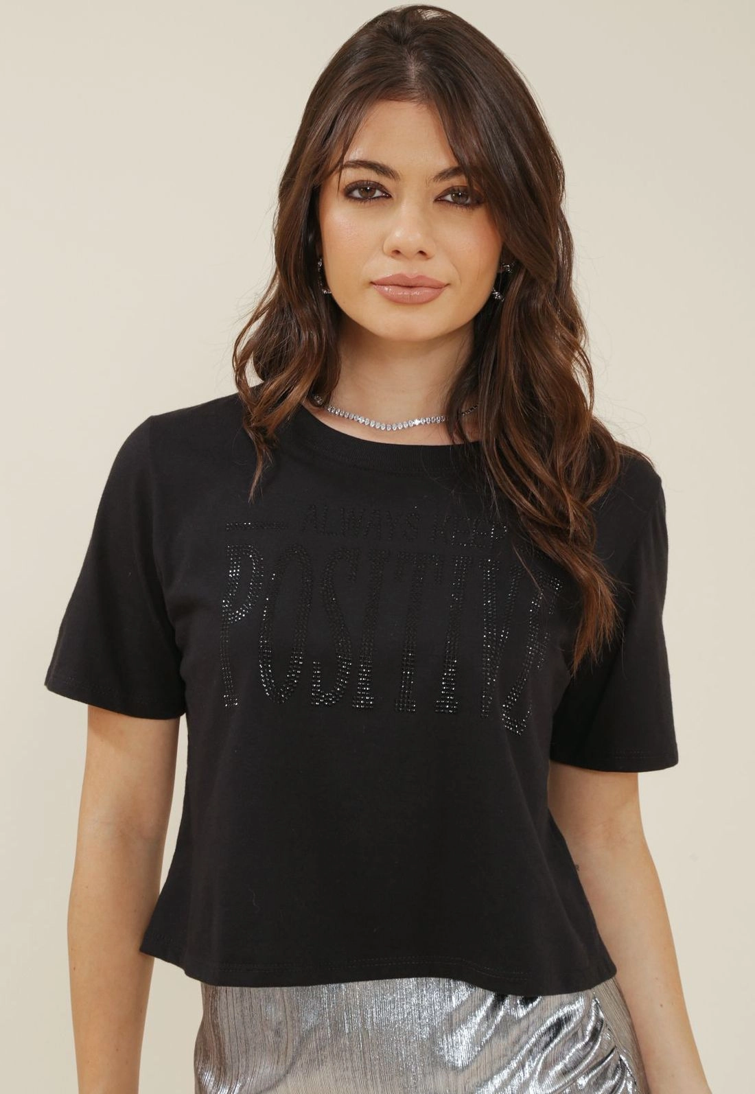 Blusa M/C Com Hot Fix Positive Em Meia Malha