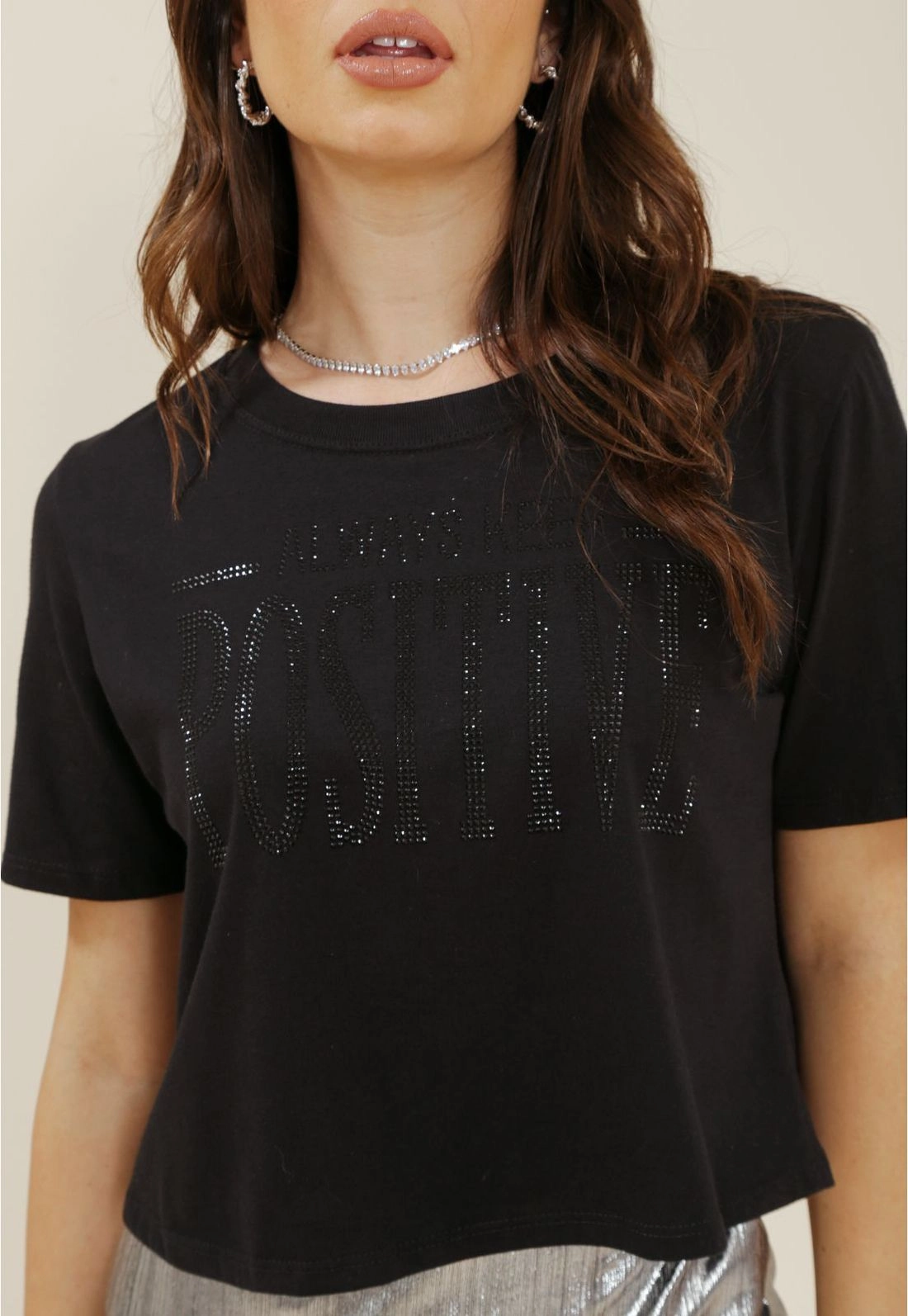 Blusa M/C Com Hot Fix Positive Em Meia Malha