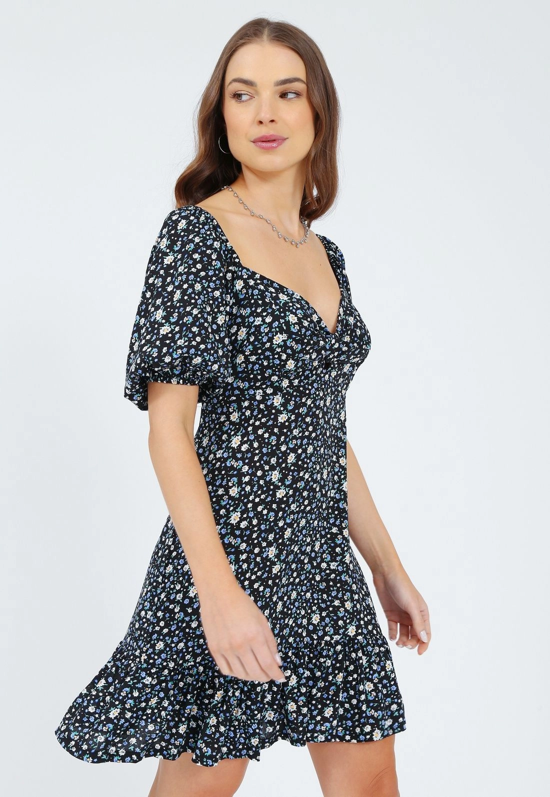 Vestido Viscose Manga Curta Recorte Elo