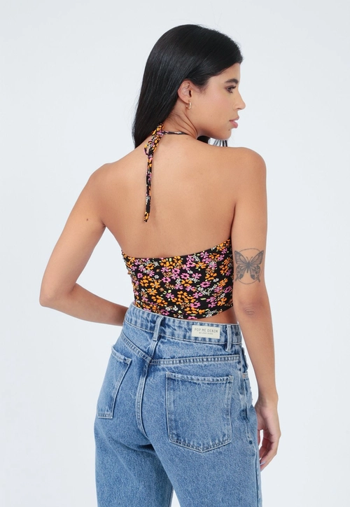 Cropped Alça Estampado Vazado