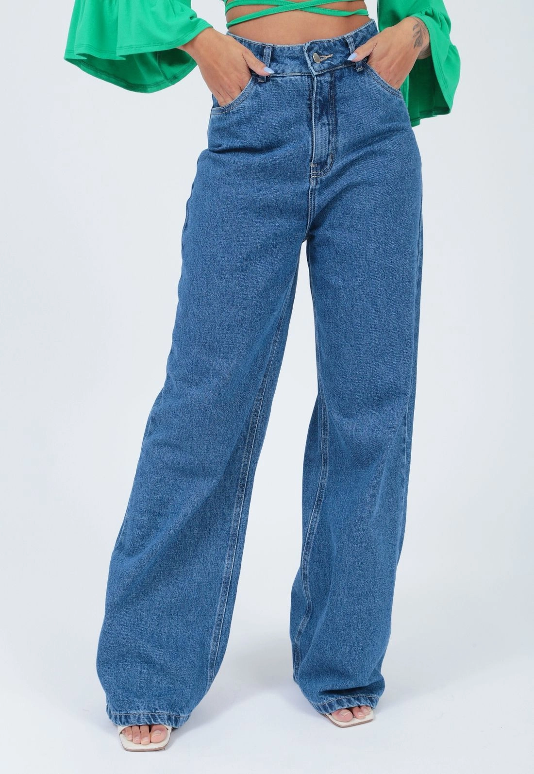 Calça Jeans Wide Leg Escura